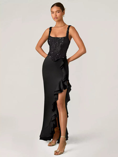 Sequin Ruffle Hem Sleeveless Maxi Dress - alternate view 2