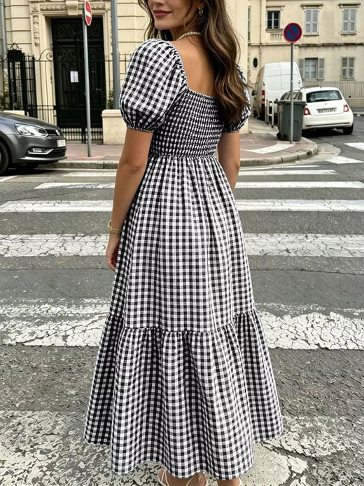 Gingham Smocked Puff Sleeve Midi Dress - alternate view 6