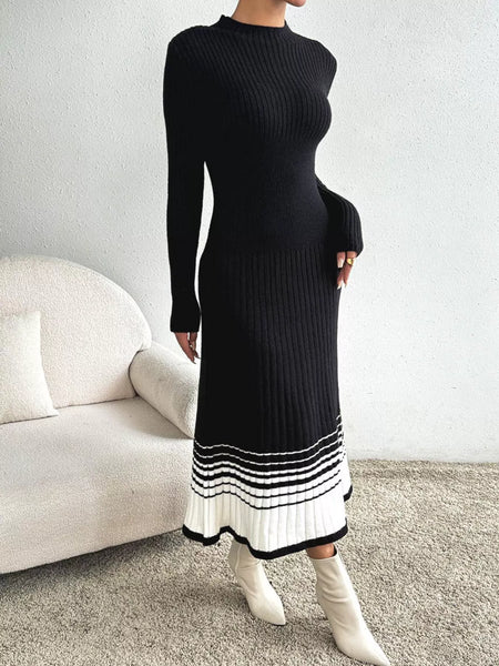 Ribbed Knit Sweater Dress with Striped Hem - alternate view 7