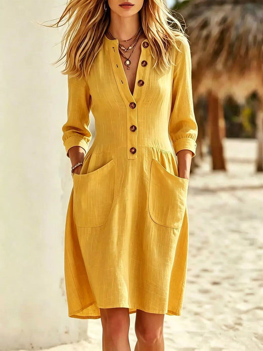 Full Size Button Front Long Sleeve Dress Plus Size