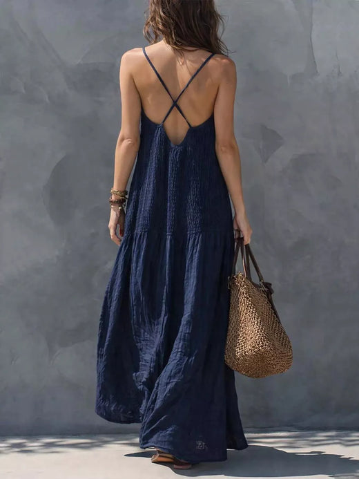 Sleeveless Smocked V-Neck Casual Maxi Dress - alternate view 2