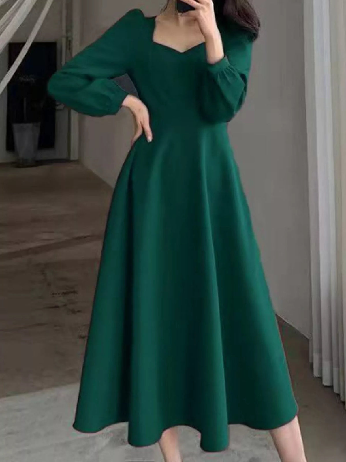 Full Size Long Sleeve A-Line Midi Dress Plus Size - alternate view 12