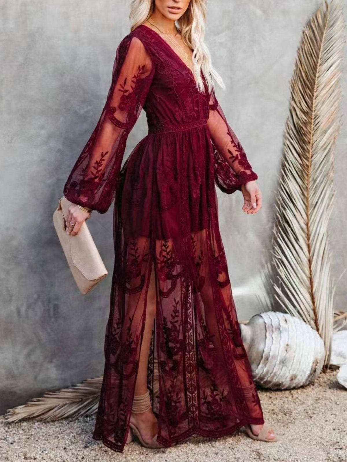Floral Lace Slit Maxi Dress - alternate view 19