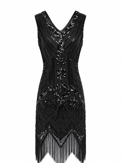 Full Size Sequin Fringe Hem Sleeveless Dress Plus Size - alternate view 10