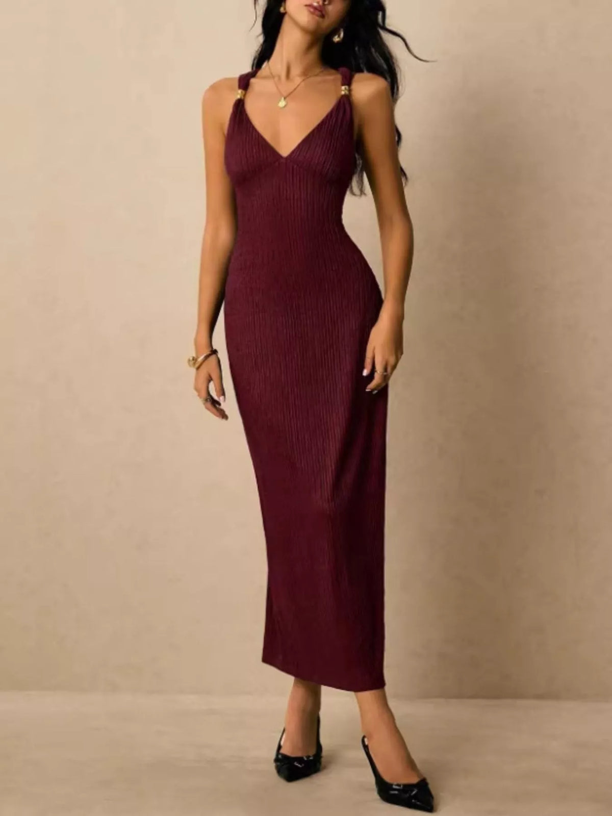 Sleeveless Ribbed Knit Midi Dress - alternate view 16