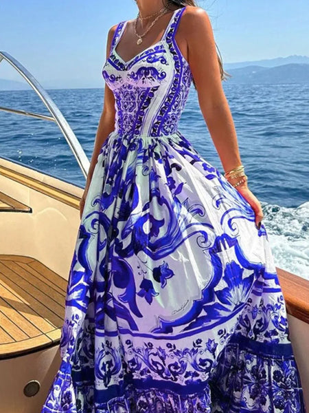 Smocked Printed Wide Strap Dress - alternate view 18
