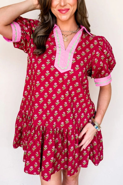 Floral Print Ruffle Hem Mini Dress - alternate view 4