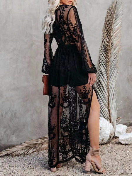 Floral Lace Slit Maxi Dress - alternate view 14