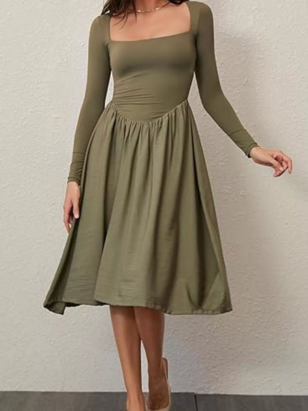 Square Neck Long Sleeve Midi Dress - alternate view 16