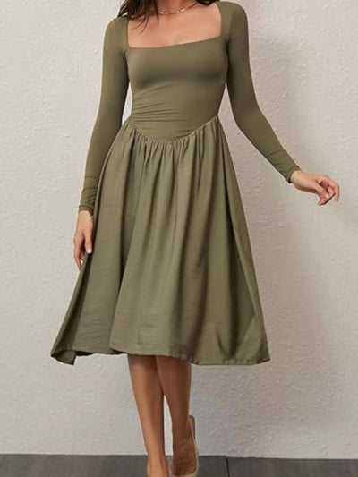 Square Neck Long Sleeve Midi Dress - alternate view 16