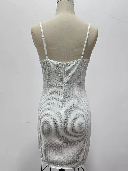 Sequin V-Neck Bodycon Sleeveless Mini Dress - alternate view 4