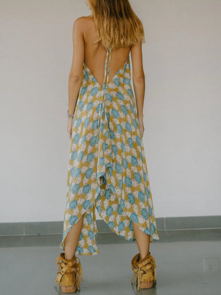 Asymmetrical Hem Printed Halter Neck Dress - alternate view 26
