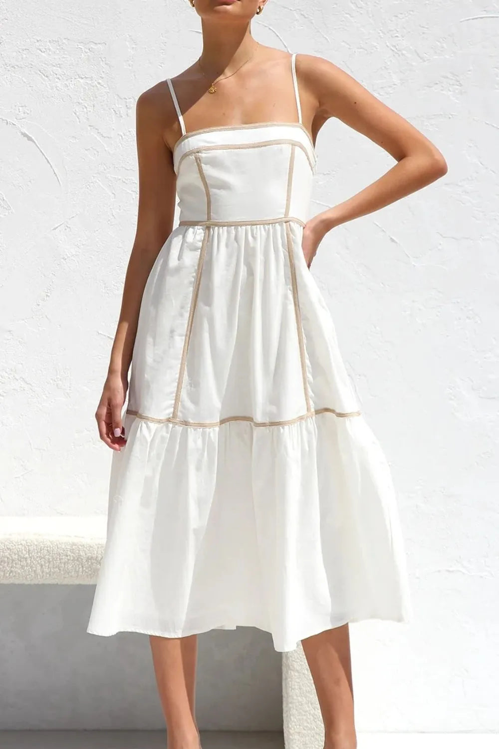 Contrast Trim Square Neck Midi Cami Dress - alternate view 5