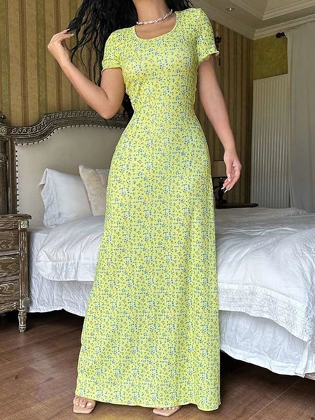 Floral Print Short Sleeve Maxi Dress - alternate view 9