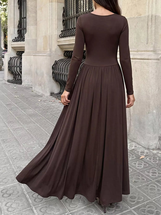 Ruched Square Neck Long Sleeve Maxi Dress - alternate view 6
