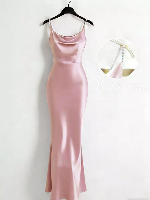 Pearl Strap Cowl Neck Satin Maxi Dress - alternate view 2