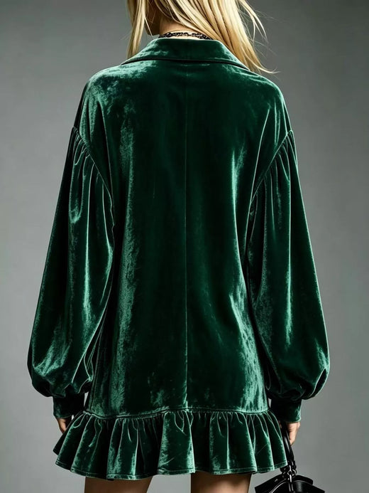 Full Size Velvet Long-Sleeve Ruffle Hem Mini Dress Plus Size - alternate view 5
