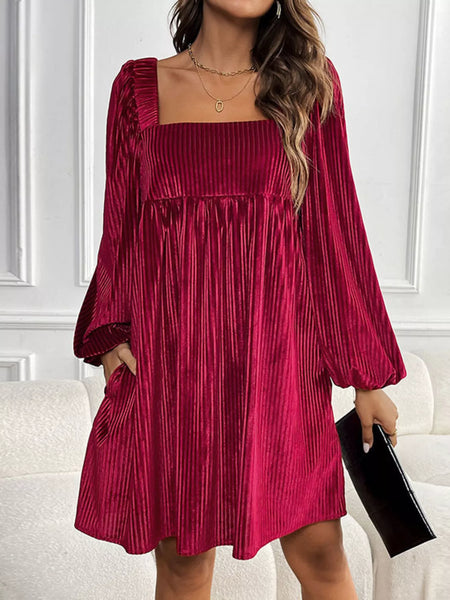 Velvet Square Neck Long Sleeve Dress - alternate view 10