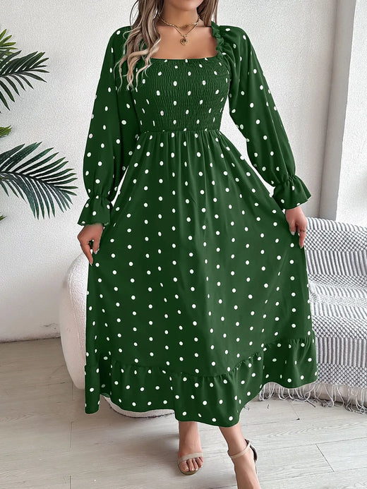Polka Dot Flounce Sleeve Midi Dress - alternate view 2