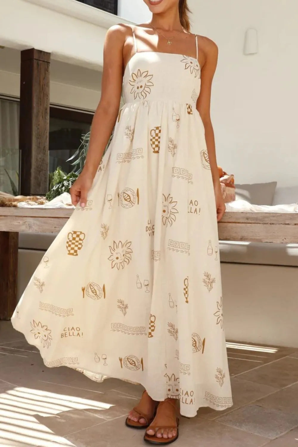 Printed Square Neck Sleeveless Maxi Cami Dress