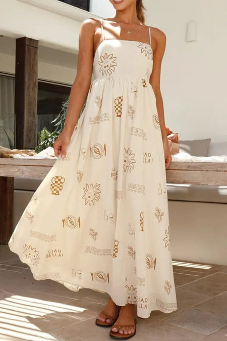 Printed Square Neck Sleeveless Maxi Cami Dress