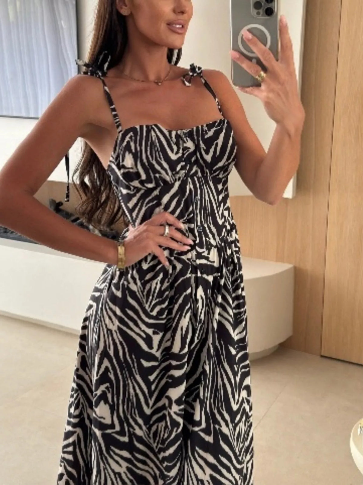 Printed Tie-Strap Midi Dress - alternate view 25