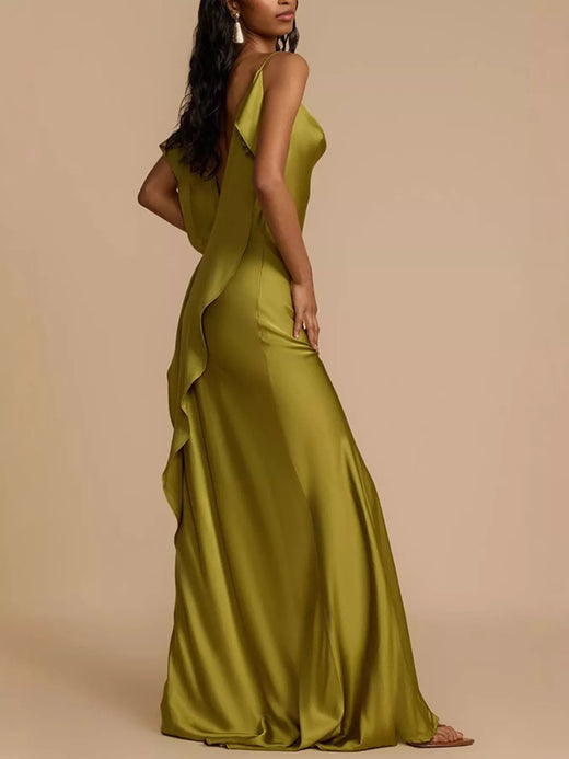 Satin Cowl Neck Slit Maxi Dress - alternate view 5