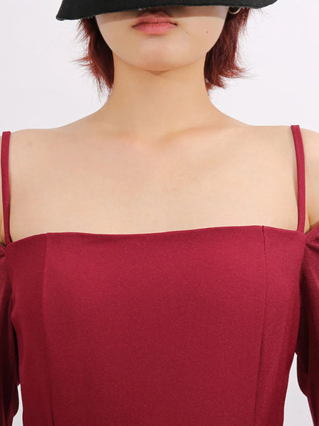 Slit Spaghetti Strap Long Sleeve Dress - alternate view 5