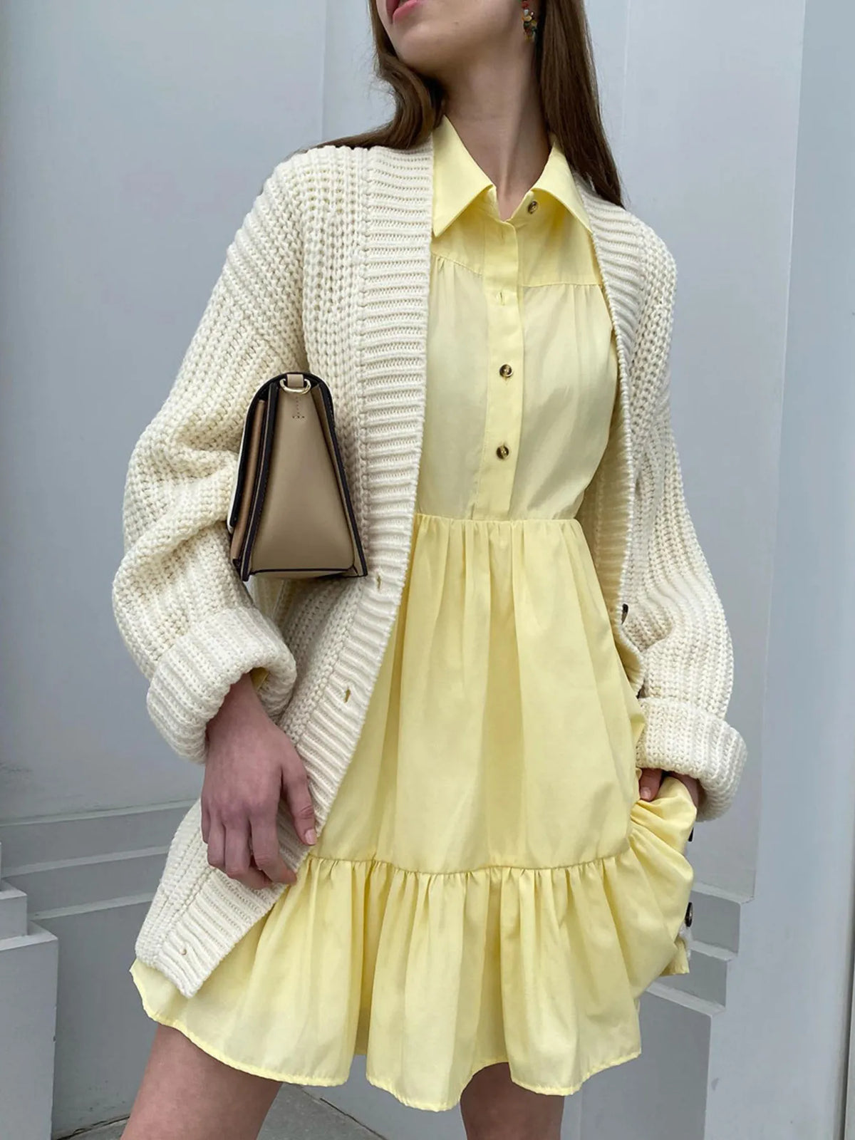 Tiered Long Sleeve Shirt Dress - alternate view 2
