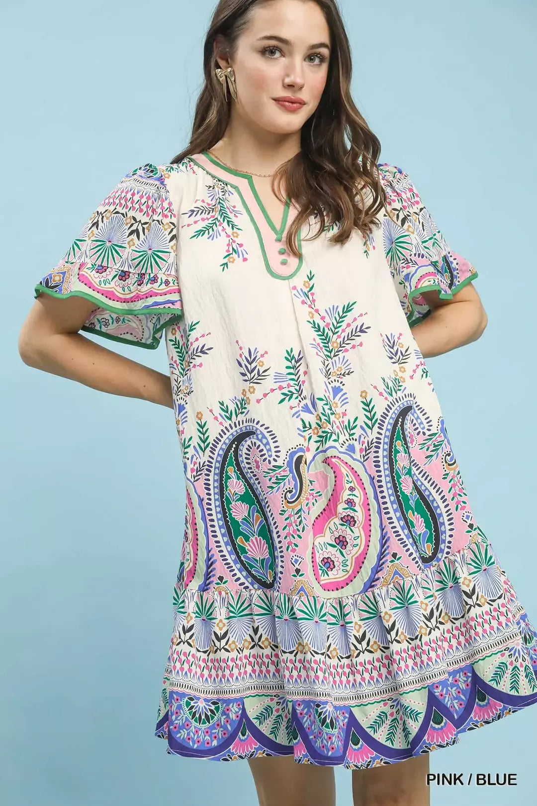 Paisley Flutter Sleeve Mini Dress