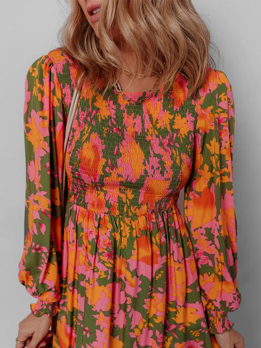 Smocked Floral Print Long Sleeve Maxi Dress - alternate view 6