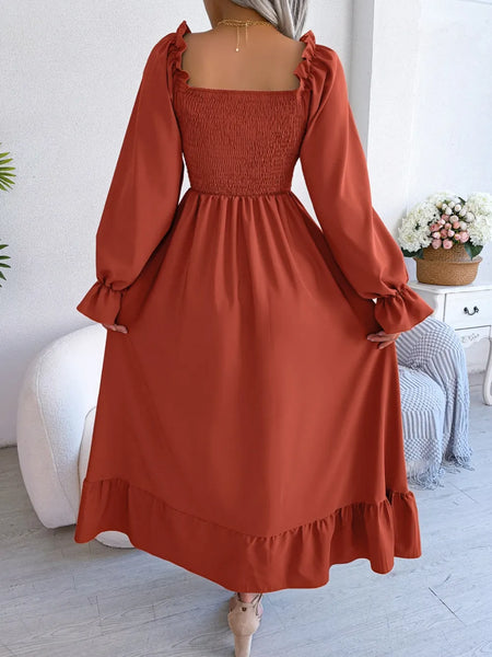 Smocked Square Neck Flounce Sleeve Dress - alternate view 2