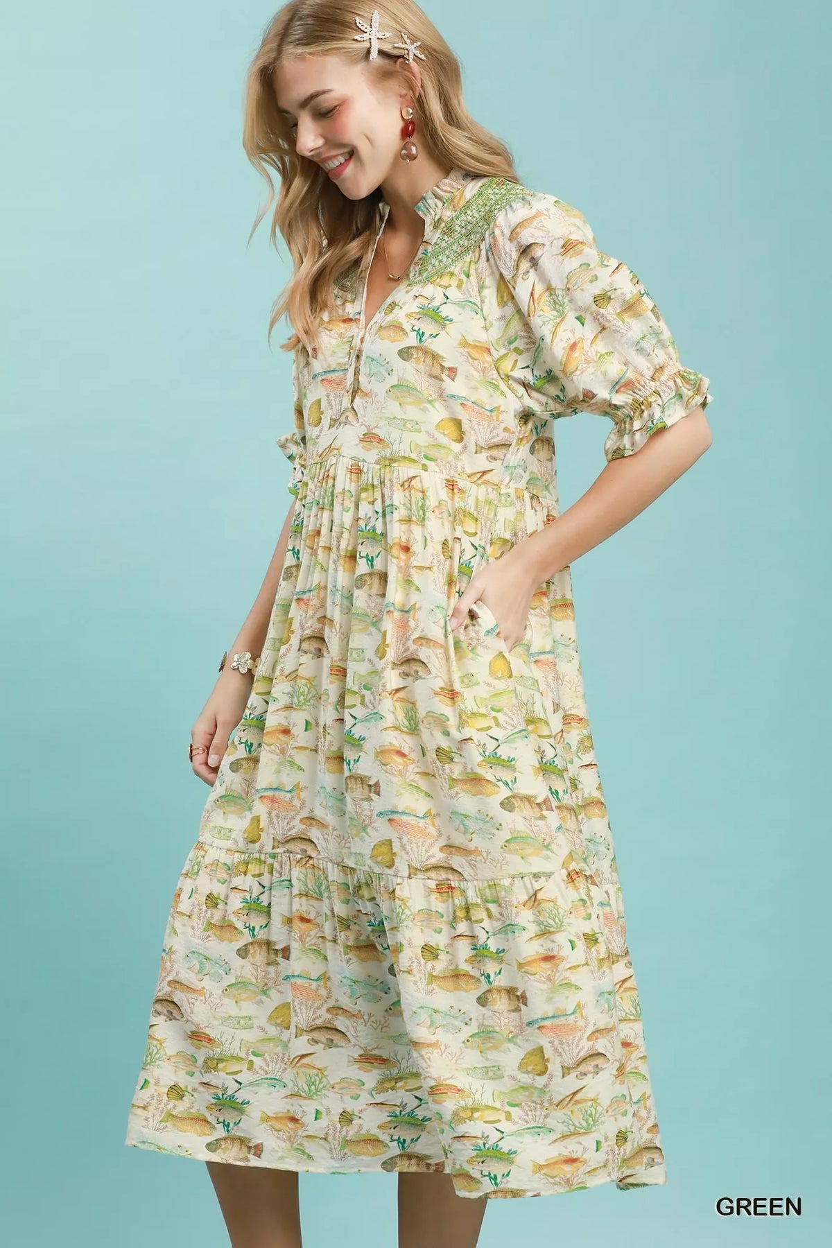Print Tiered Midi Dress - alternate view 2