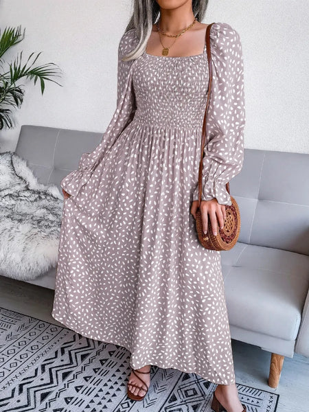 Smocked Square Neck Flounce Sleeve Dress - alternate view 16