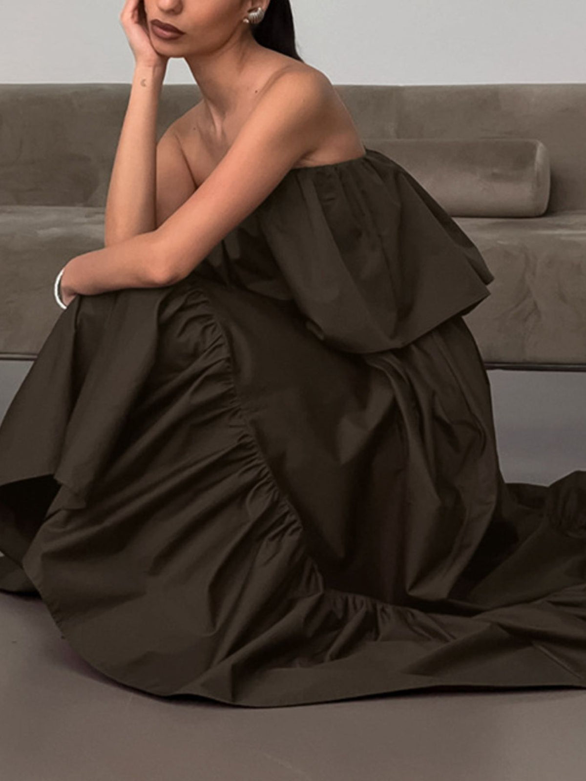 Off-Shoulder Ruffle Hem Maxi Dress - alternate view 5