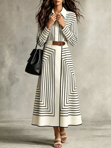 Geometric Striped Midi Shirt Dress - alternate view 6