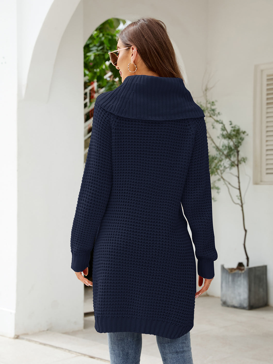 Turtleneck Waffle-Knit Slit Sweater Dress - alternate view 6