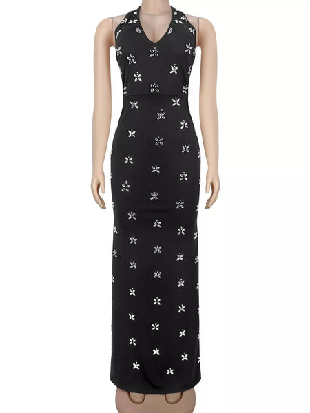 Floral Halter Neck Sleeveless Maxi Dress - alternate view 8