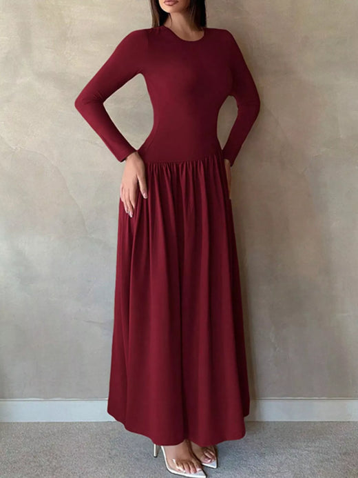 Long Sleeve Ruched A-Line Maxi Dress - alternate view 4