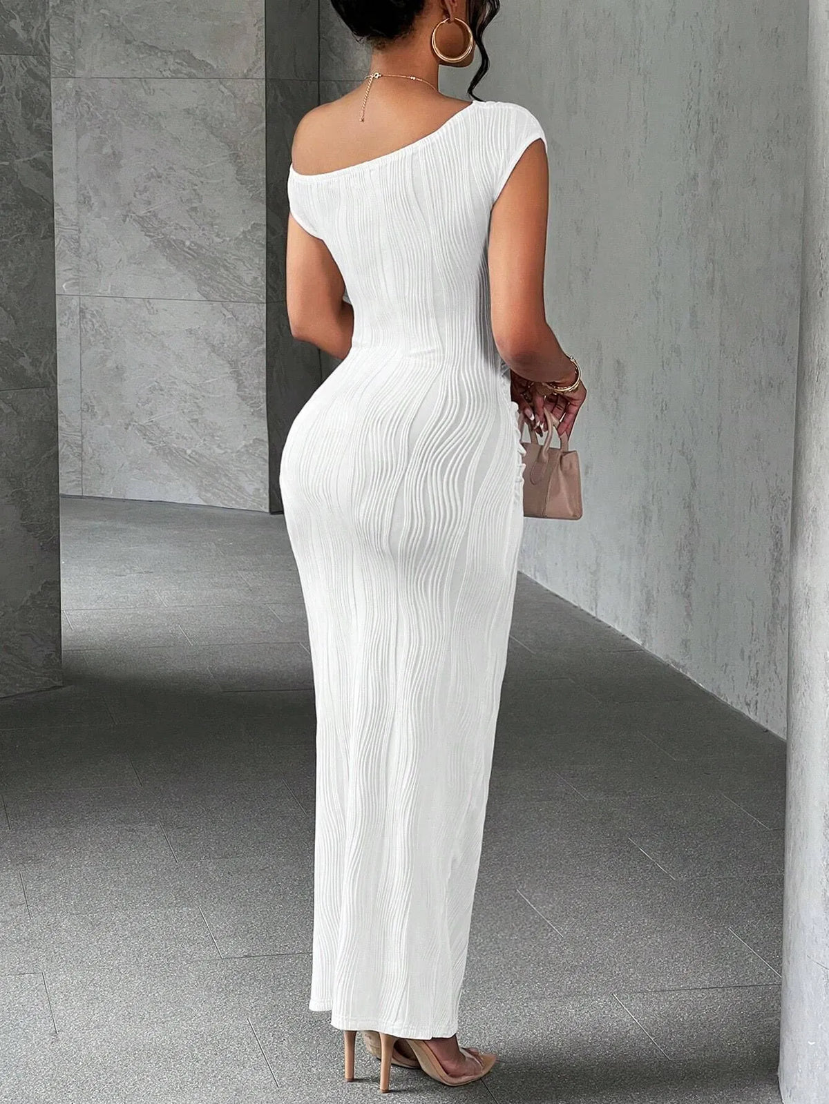 Asymmetrical One Shoulder Bodycon Maxi Dress - alternate view 6