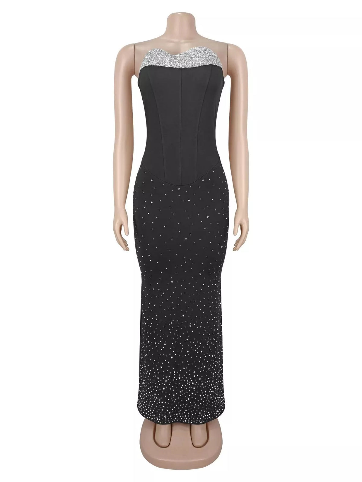 Rhinestone Slit Back Tube Maxi Dress - alternate view 7