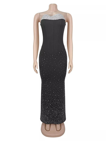 Rhinestone Slit Back Tube Maxi Dress - alternate view 7