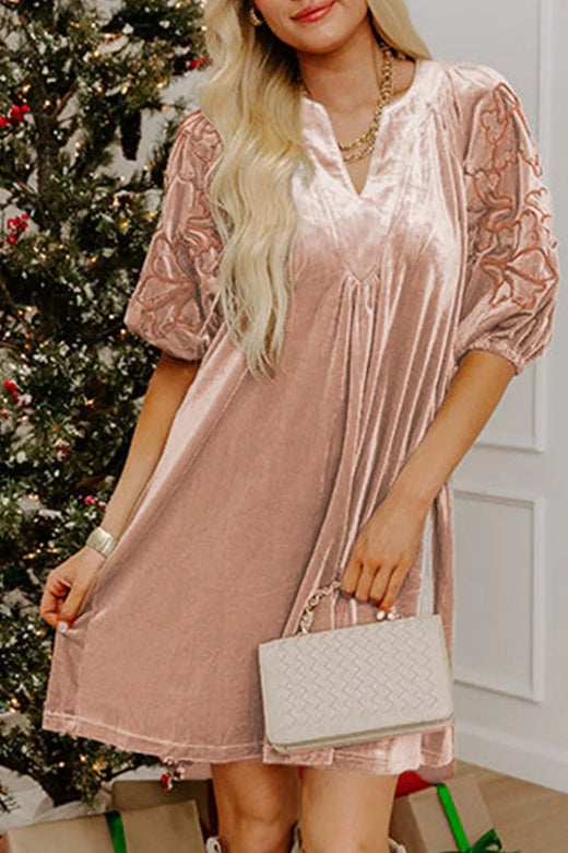 Embroidered‑Sleeve Velvet Mini Shift Dress - alternate view 2