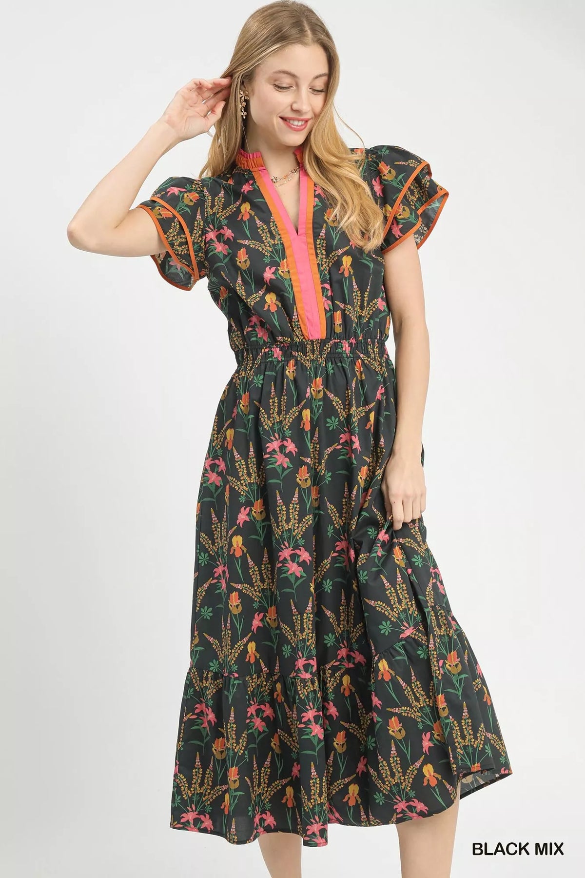 Mix Floral Midi Dress