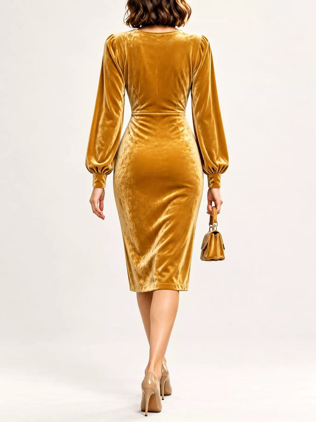 Full Size Velvet Long-Sleeve Wrap Dress Plus Size - alternate view 19