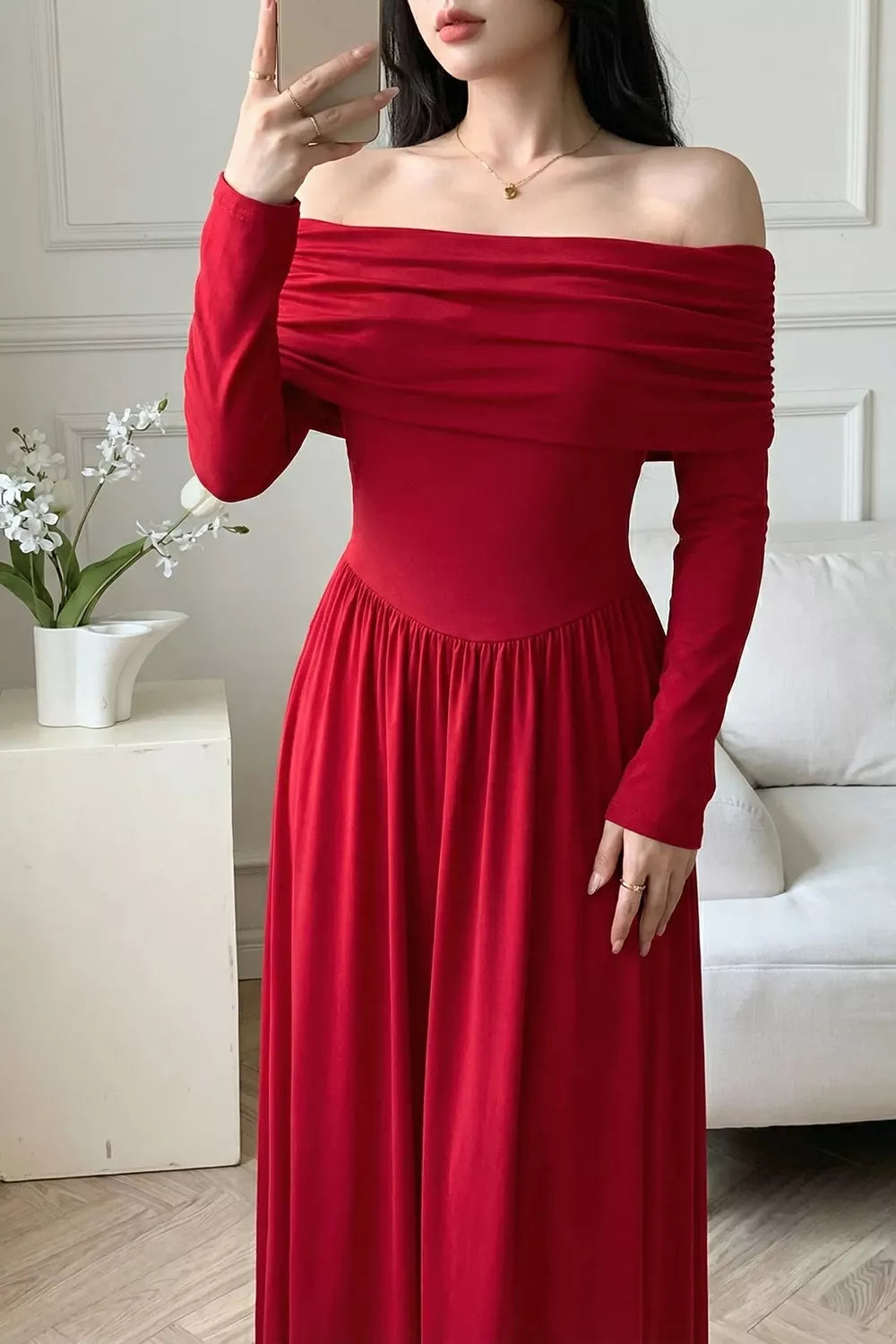 Off-Shoulder Ruched Bodycon Maxi Dress - alternate view 3