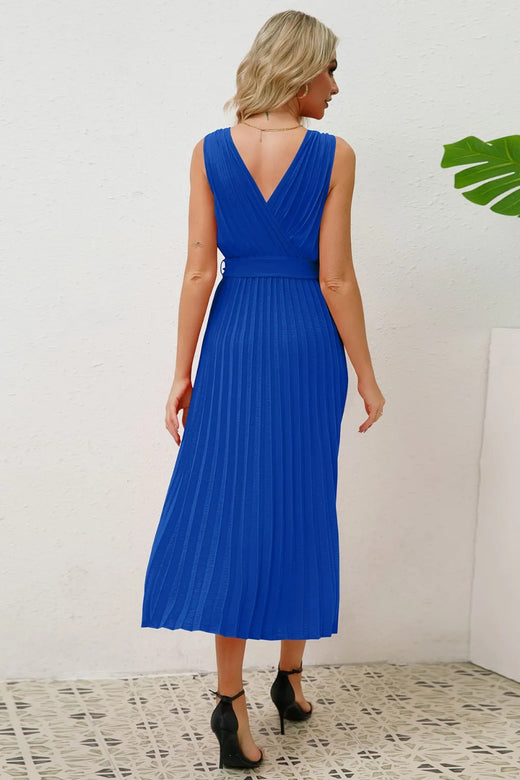 Surplice Sleeveless Midi Pleated Dress - alternate view 4