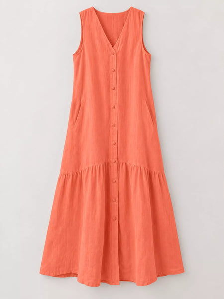 Full Size V-Neck Button Front Sleeveless Midi Dress Plus Size - alternate view 34