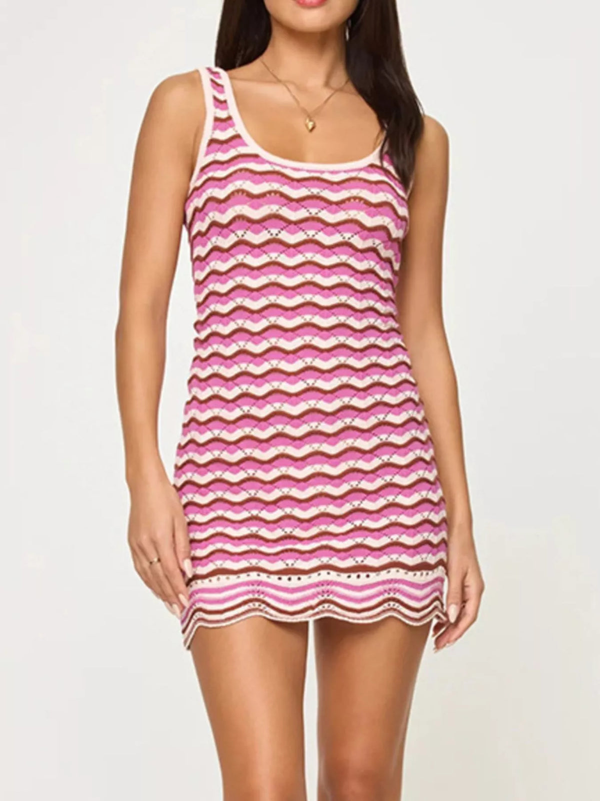 Openwork Chevron Knit Tank Dress - alternate view 3