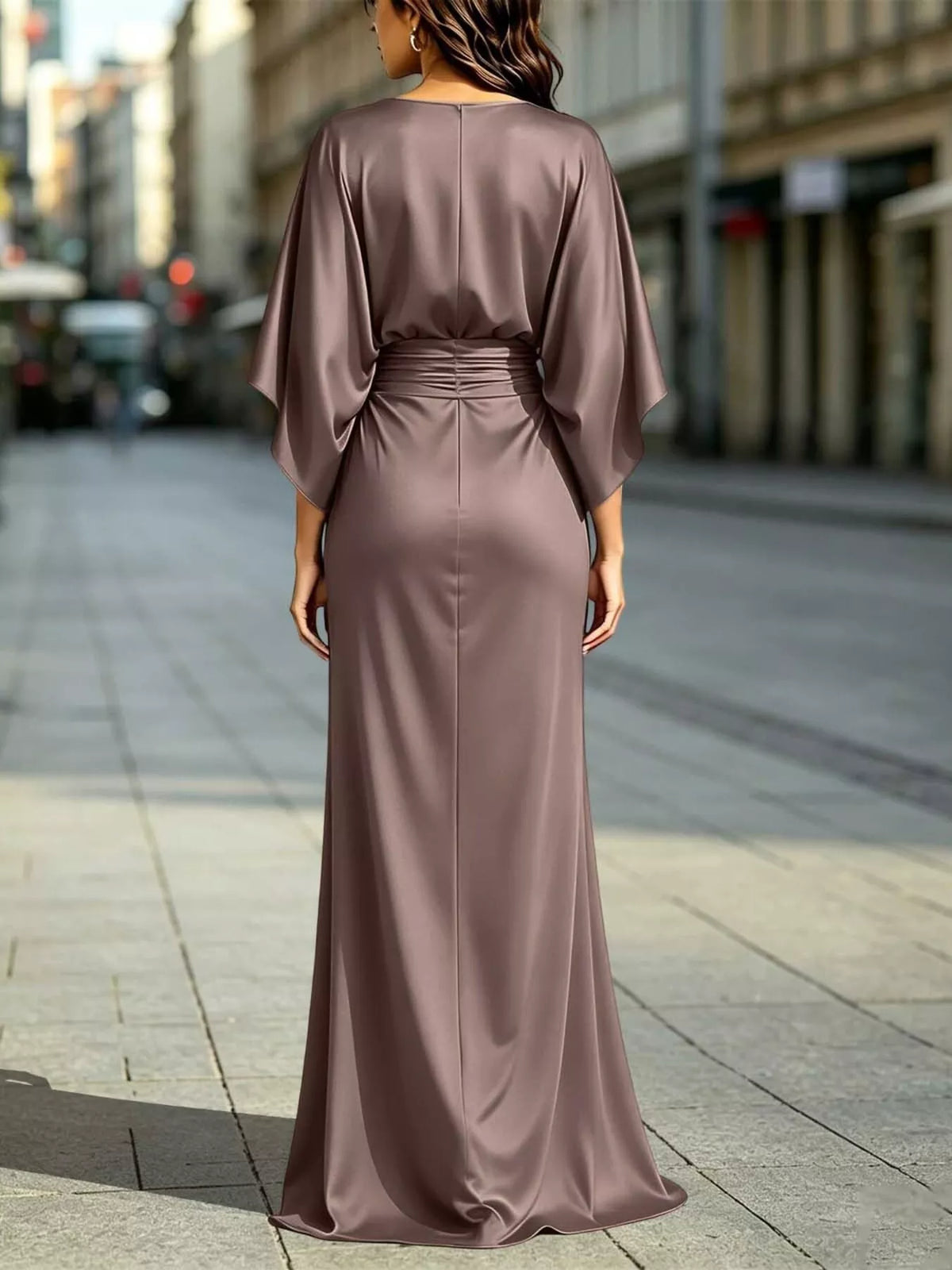 Ruched Waist Maxi Dress with Pockets - alternate view 4